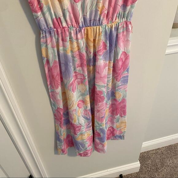 Vintage Mari Lynn Fashions Pink Watercolor Floral Mini Dress Small - Picture 12 of 14
